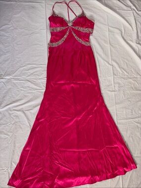 Cache Hot Pink Beaded Prom Gown